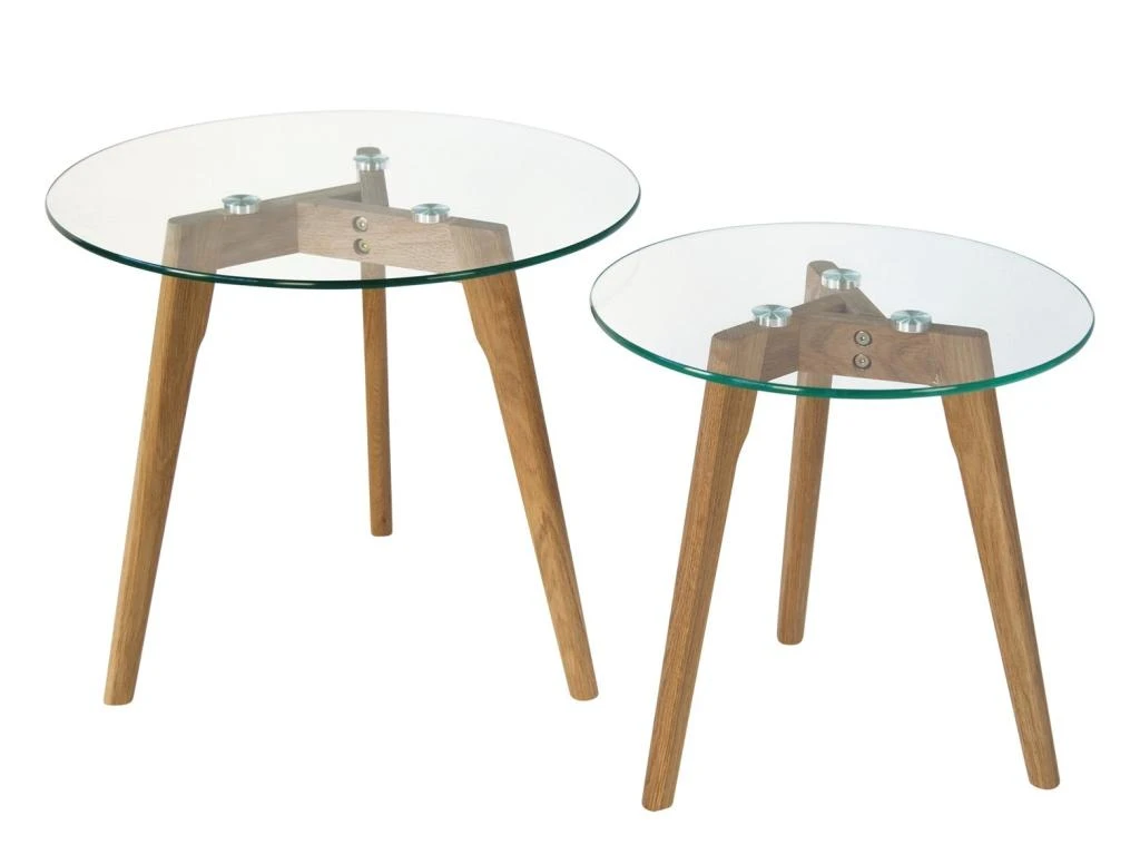Set De Deux Tables Basses Plateau En Verre Pied En Bois TABA06006