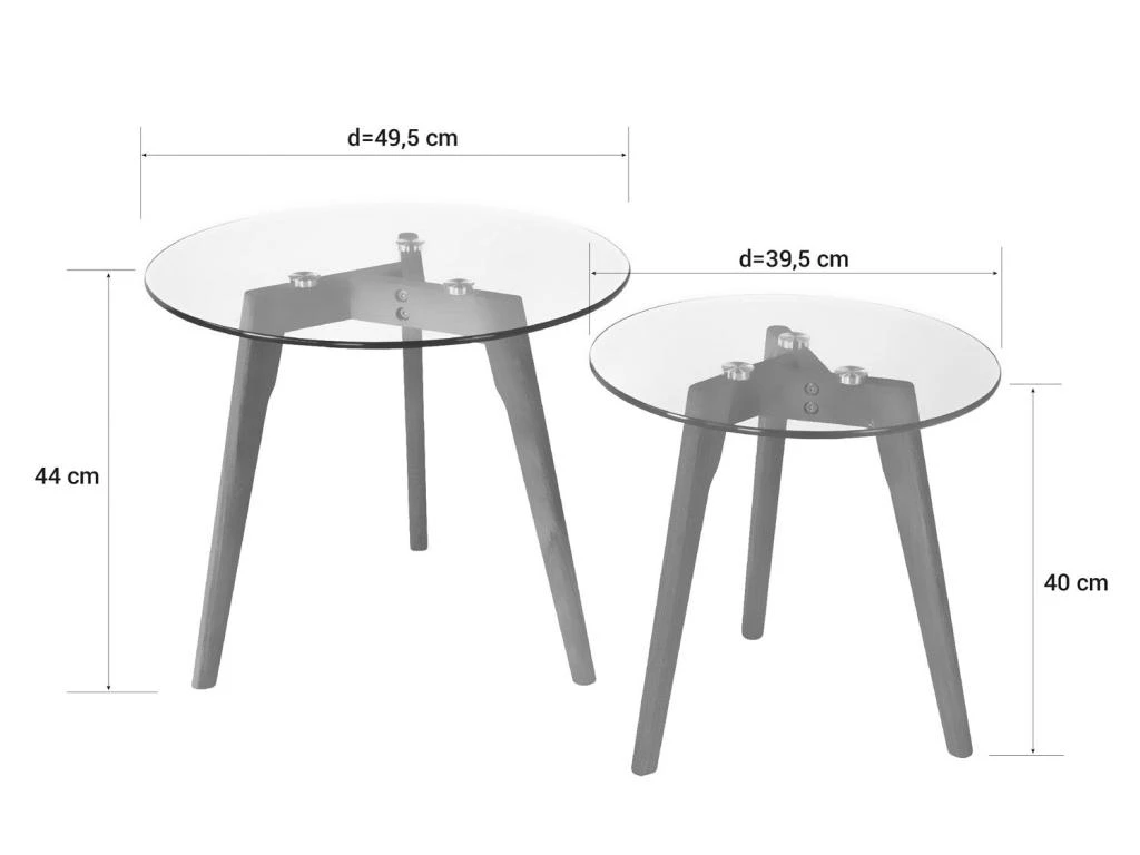 Set De Deux Tables Basses Plateau En Verre Pied En Bois TABA06006 – Image 2