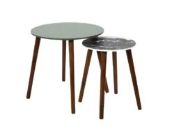 VOSSA - Duo De Tables Gigognes Coloris Vert Et Motif Forêt