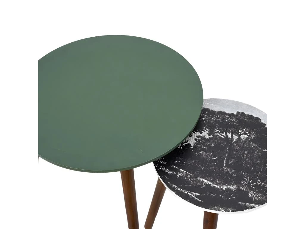 VOSSA - Duo De Tables Gigognes Coloris Vert Et Motif Forêt – Image 3