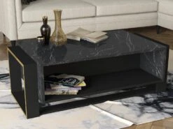 Table Basse Avec 1 Niche - Effet Marbre Noir Et Doré - COMEBI