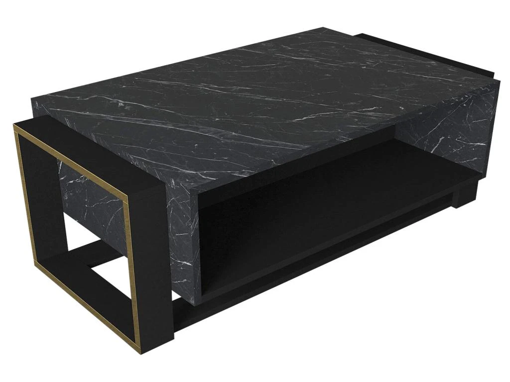 Table Basse Avec 1 Niche - Effet Marbre Noir Et Doré - COMEBI – Image 4