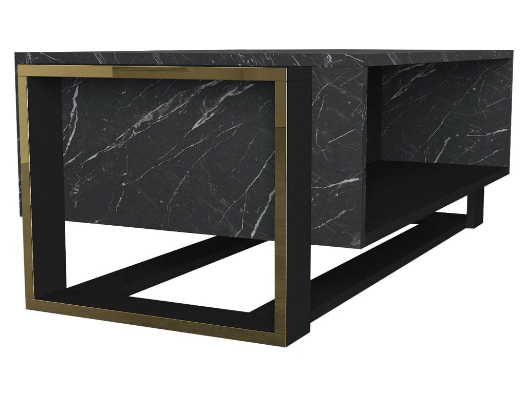 Table Basse Avec 1 Niche - Effet Marbre Noir Et Doré - COMEBI – Image 5