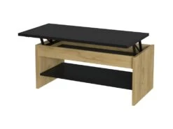 HAPPY Table Basse Relevable - Decor Chene Et Noir - L 100 X P 50 X H 44 Cm