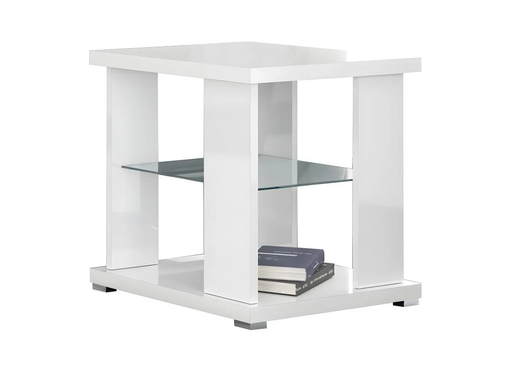 MARIKA - Table D'Appoint Laquée Blanche Avec Etagère Verre
