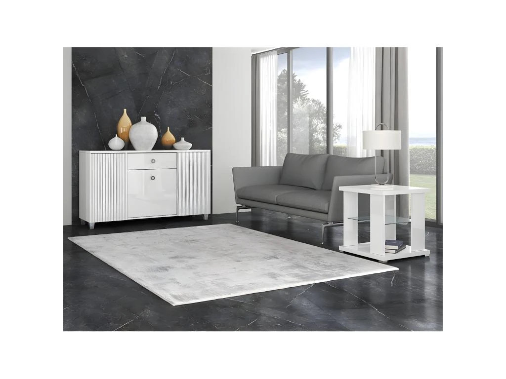 MARIKA - Table D'Appoint Laquée Blanche Avec Etagère Verre – Image 2