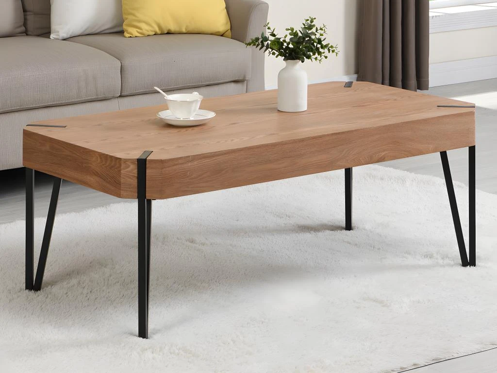 Table Basse En MDF Et Métal - Naturel Et Noir - MANULILA – Image 2