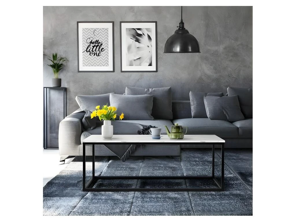 Table Basse Rectangulaire - Decors Marbre Pietement Metal Noir - L 120 X L 60 X H 43 Cm - MABLE – Image 2
