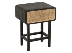 Table D'Appoint En Rotin "Molly" 60cm Noir & Beige