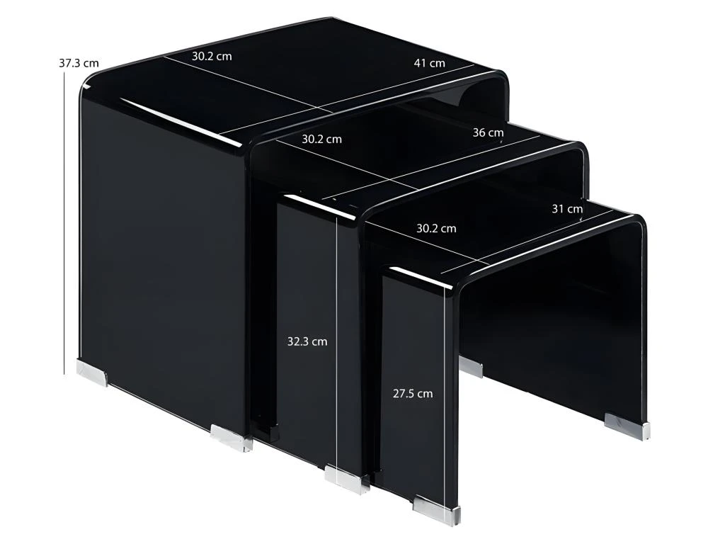 Lot De 3 Tables Basses Gigogne En Verre Trempé Noir - ICE – Image 5