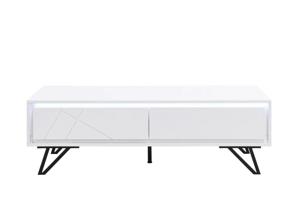 Table Basse 2 Tiroirs Avec LEDs En MDF - Blanc Laqué - SALIANO – Image 3