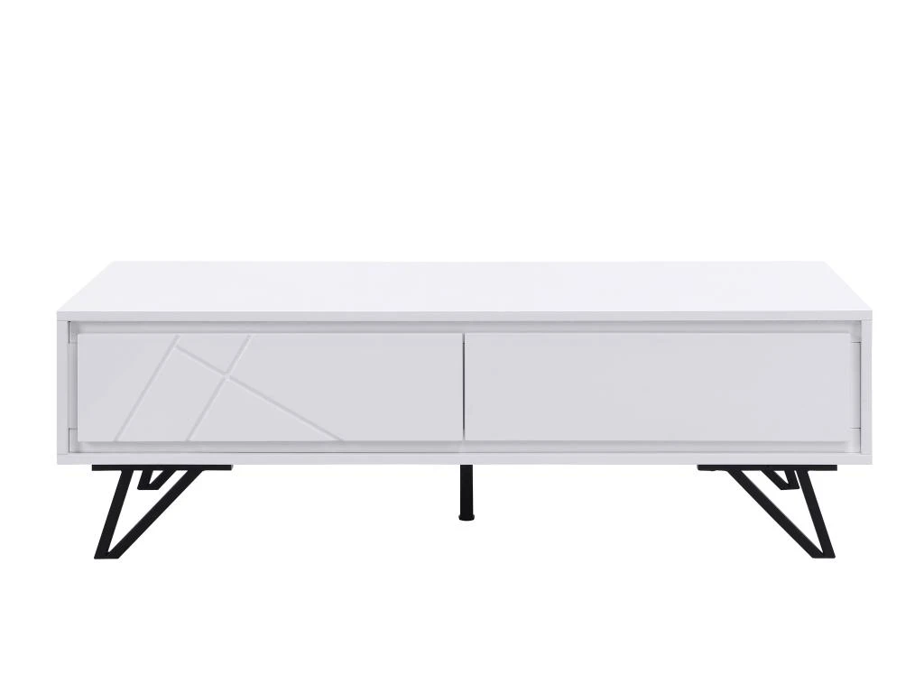 Table Basse 2 Tiroirs Avec LEDs En MDF - Blanc Laqué - SALIANO – Image 4