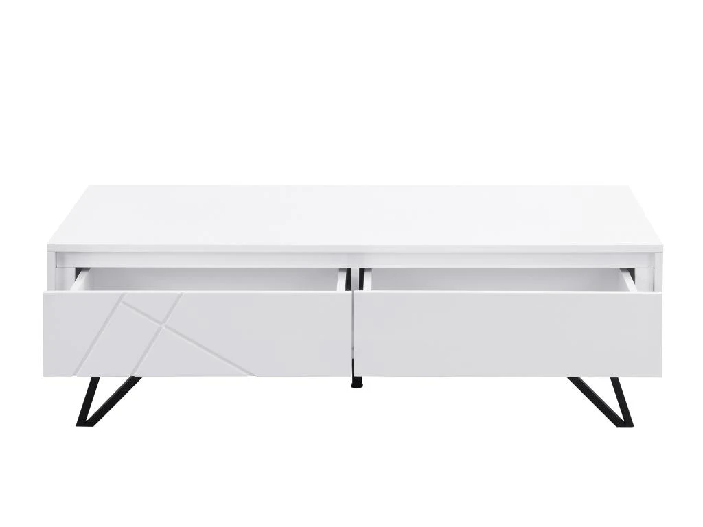 Table Basse 2 Tiroirs Avec LEDs En MDF - Blanc Laqué - SALIANO – Image 5