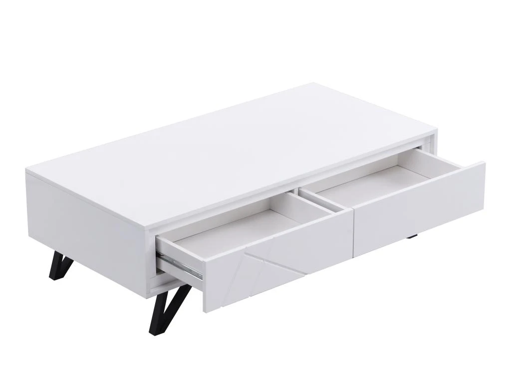 Table Basse 2 Tiroirs Avec LEDs En MDF - Blanc Laqué - SALIANO – Image 7