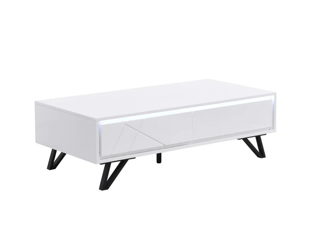 Table Basse 2 Tiroirs Avec LEDs En MDF - Blanc Laqué - SALIANO – Image 6