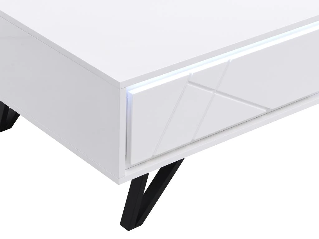 Table Basse 2 Tiroirs Avec LEDs En MDF - Blanc Laqué - SALIANO – Image 13