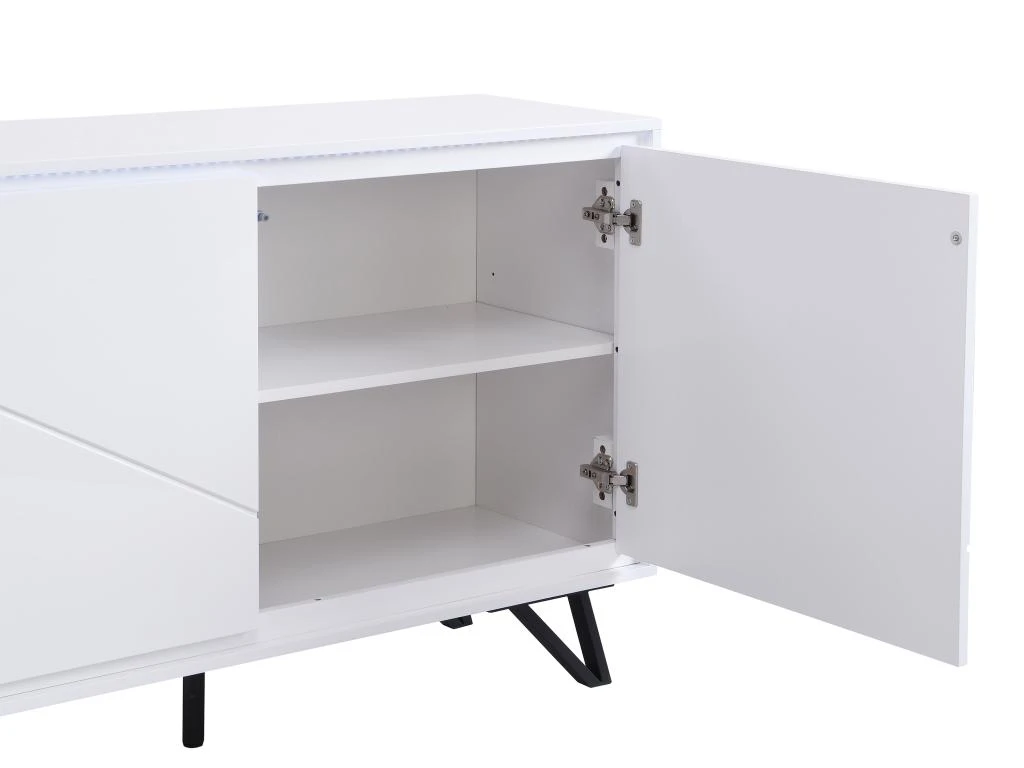 Table Basse 2 Tiroirs Avec LEDs En MDF - Blanc Laqué - SALIANO – Image 9