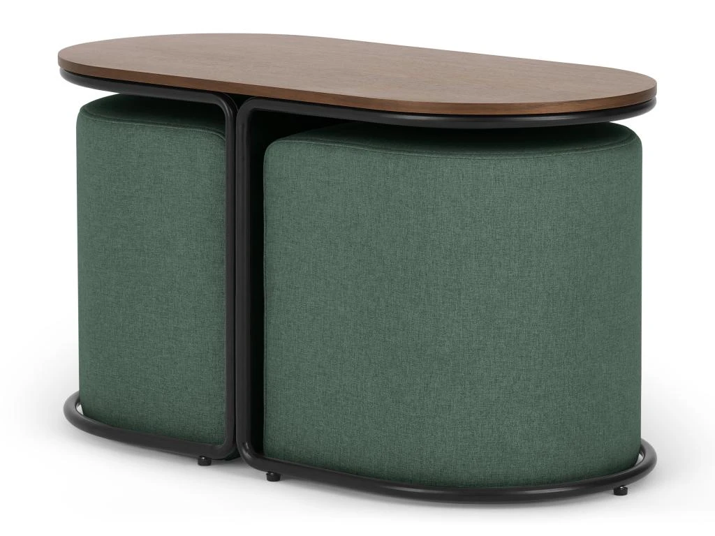 Table Basse + 2 Poufs En Tissu - Naturel Et Vert - ADAR – Image 5