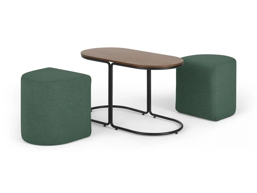 Table Basse + 2 Poufs En Tissu - Naturel Et Vert - ADAR – Image 6