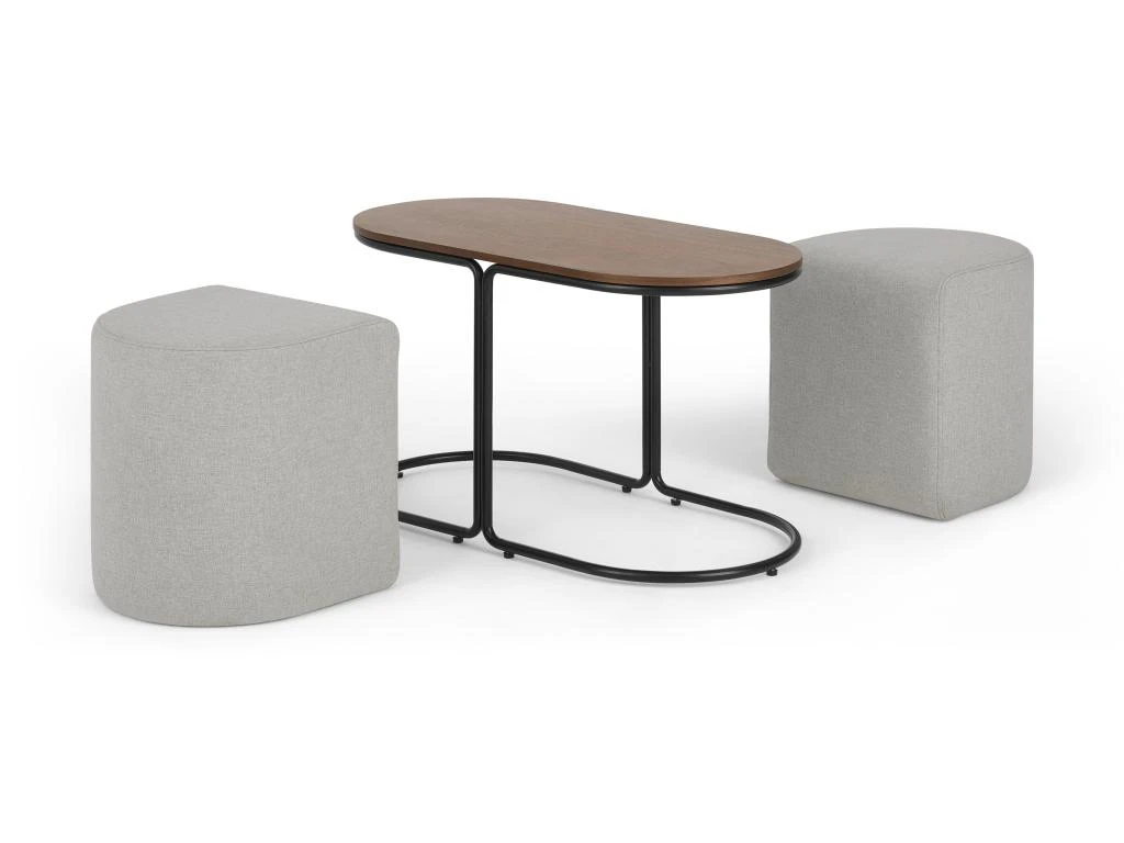 Table Basse + 2 Poufs En Tissu - Naturel Et Gris - ADAR – Image 7
