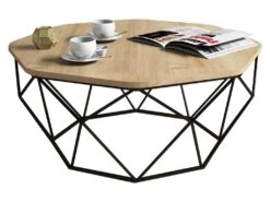 Table D’appoint Ganges Design Panneau De Particules Plaqué Mélaminé En Couleur Chêne, 90x38x90