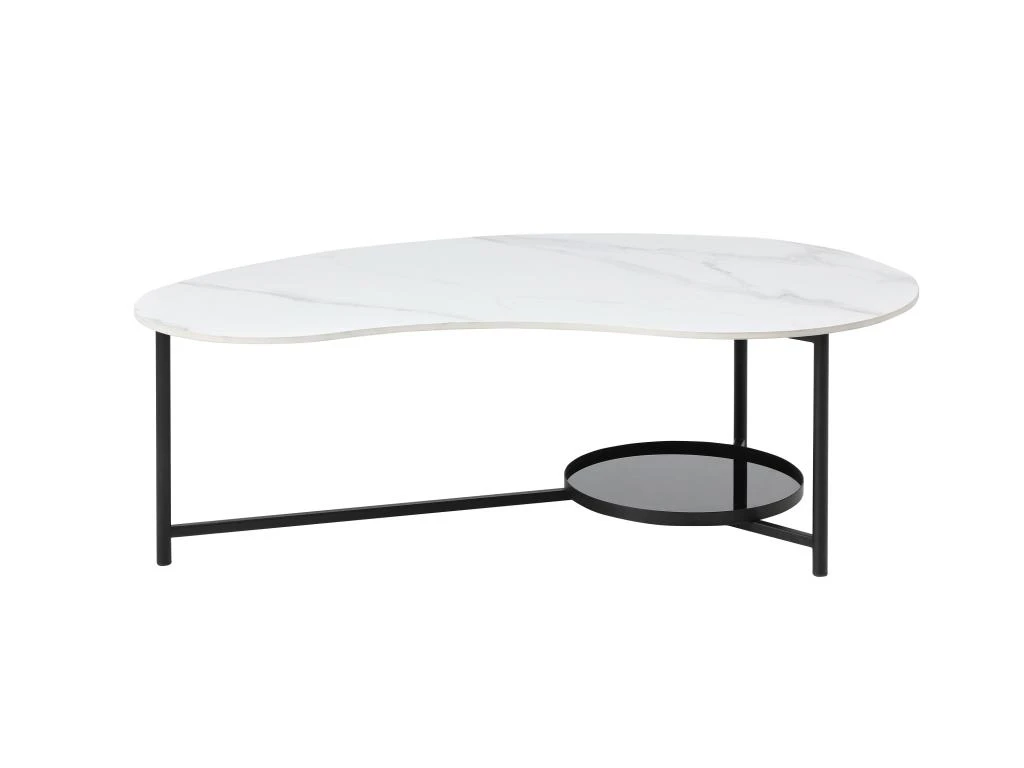 Table Basse Avec 1 étagère - Céramique, Verre Et Métal - Effet Marbre Blanc Et Noir - MURIENA – Image 3