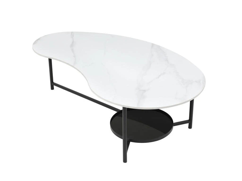 Table Basse Avec 1 étagère - Céramique, Verre Et Métal - Effet Marbre Blanc Et Noir - MURIENA – Image 4
