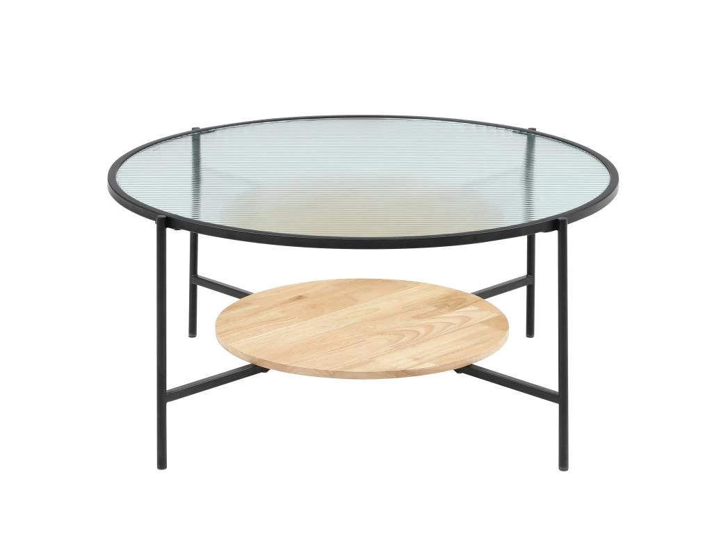Table Basse Avec 1 étagère - Verre, Bois D'hévéa Et Métal - Naturel Et Noir - MUNITA – Image 3