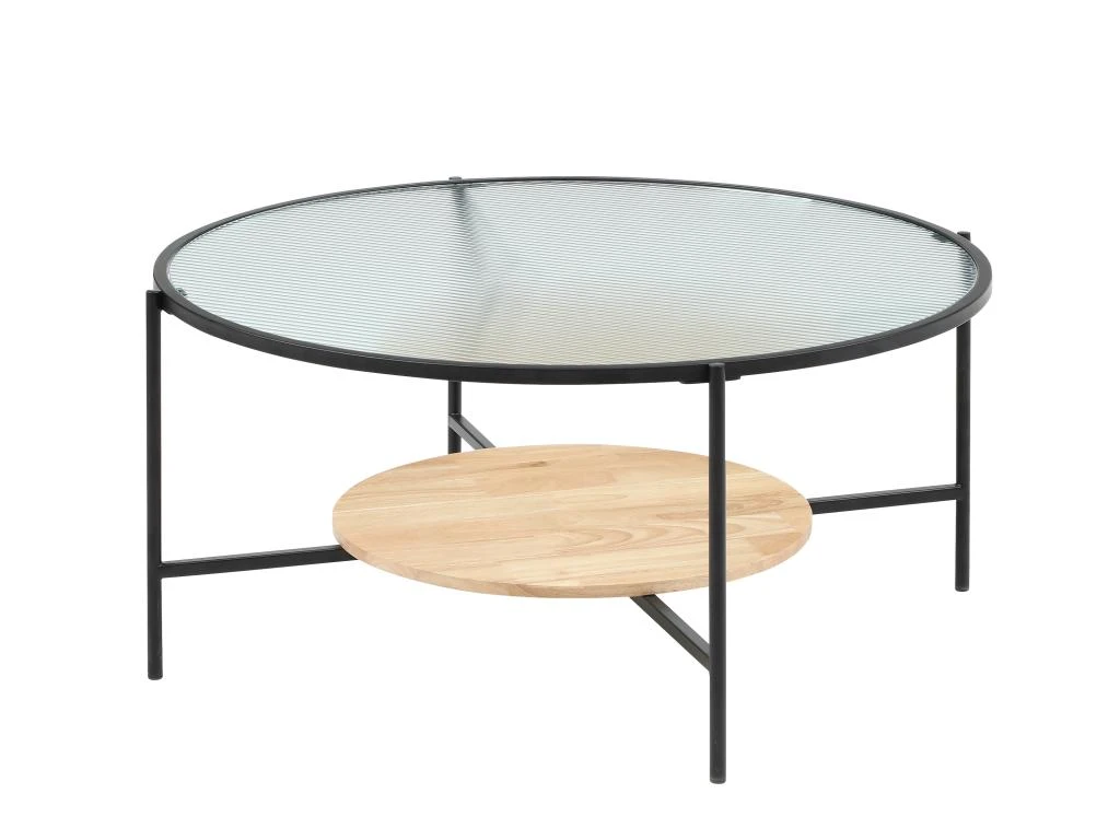 Table Basse Avec 1 étagère - Verre, Bois D'hévéa Et Métal - Naturel Et Noir - MUNITA – Image 4