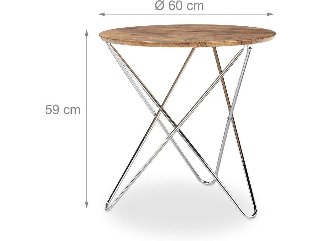 Table Basse D’appoint Ronde Pieds Croisés Diamètre 60 Cm Bois Et Métal 13_0002685 – Image 2