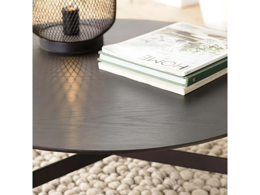 DALY - Table Basse Ronde Noire 78x78cm Piètement Métal – Image 3