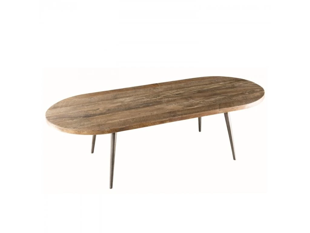 ALIDA - Table Basse Marron Ovale Teck Recyclé Pieds Métal – Image 2