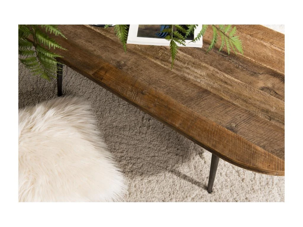 ALIDA - Table Basse Marron Ovale Teck Recyclé Pieds Métal – Image 3