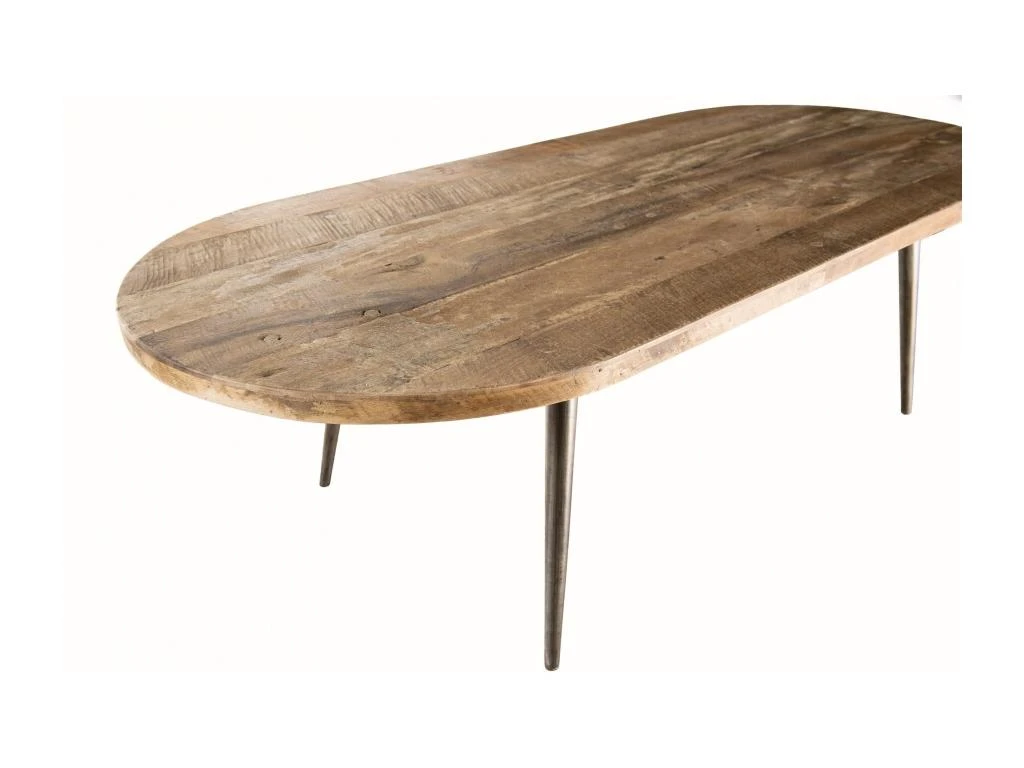 ALIDA - Table Basse Marron Ovale Teck Recyclé Pieds Métal – Image 4