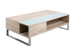 Ela - Table Basse Blanche Plateau Relevable Bois