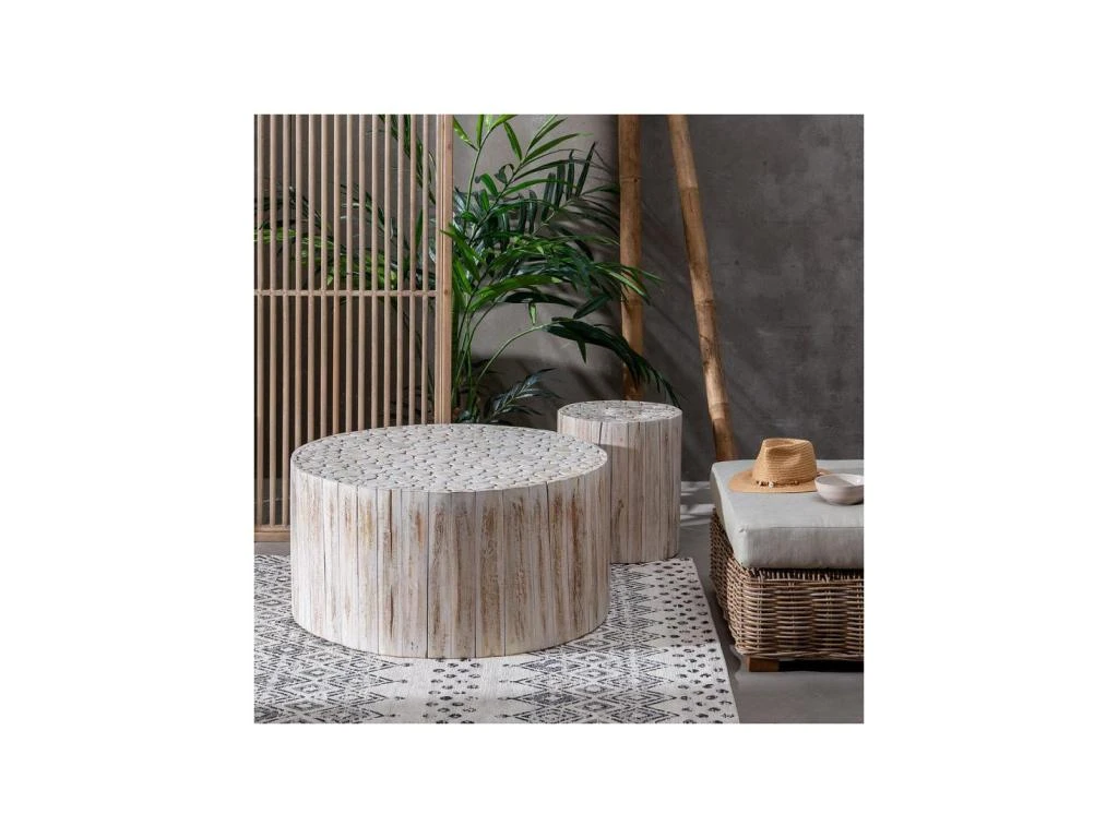 Table Basse Ronde Bois De Teck Blanc Cassé - FORINI – Image 2