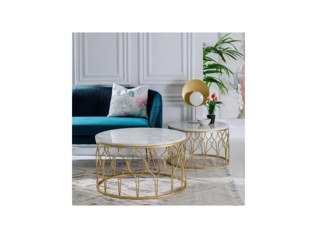Tables Basses Gigognes Marbre Blanc/Doré - AMILI – Image 2