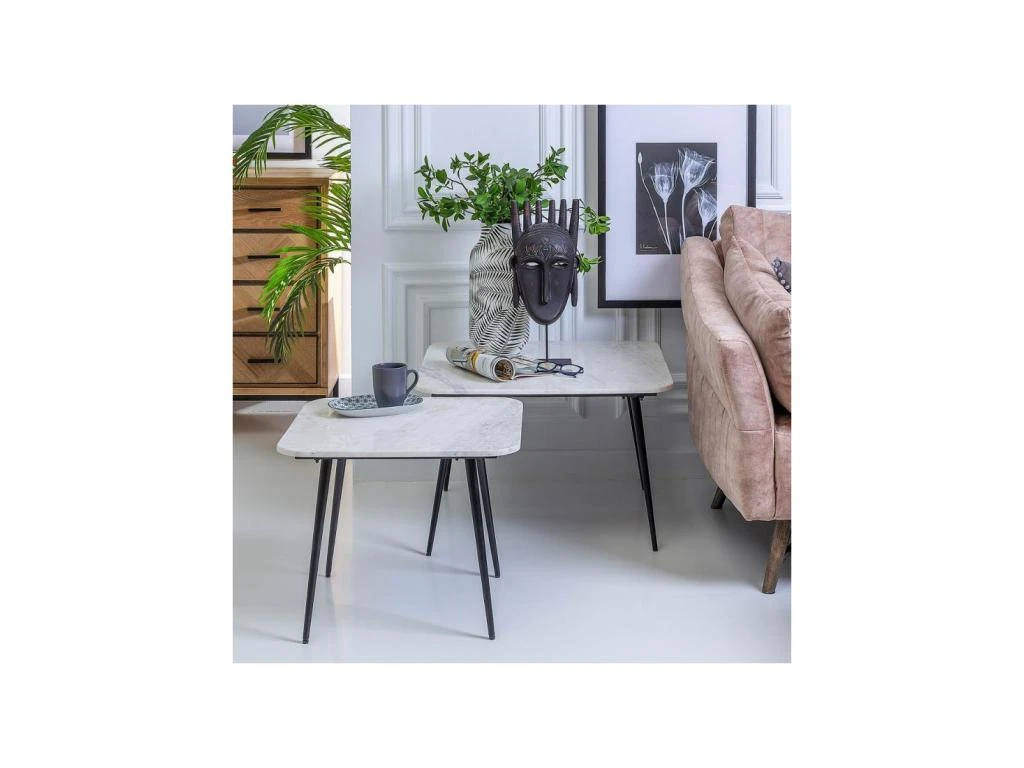 Table D'appoint Marbre Blanc/Métal Noir - PINOT – Image 2