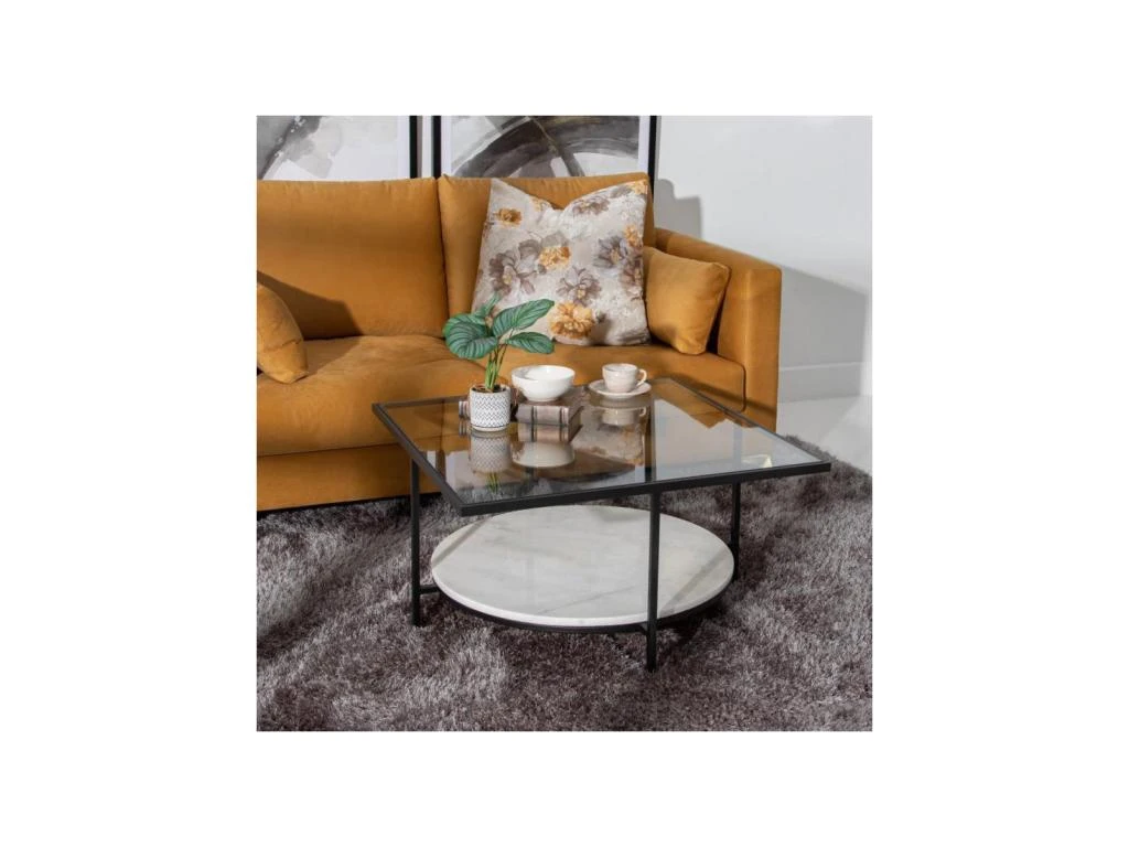 Table Basse Carrée Marbre/Verre/Blanc - DONNA – Image 2