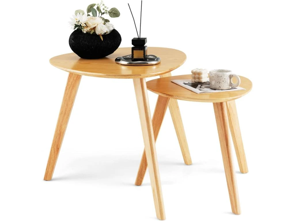 Lot De 2 Tables Basses Gigognes En Bois Avec Coussinets Antidérapants Combinaison Libre