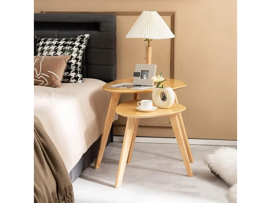 Lot De 2 Tables Basses Gigognes En Bois Avec Coussinets Antidérapants Combinaison Libre – Image 2