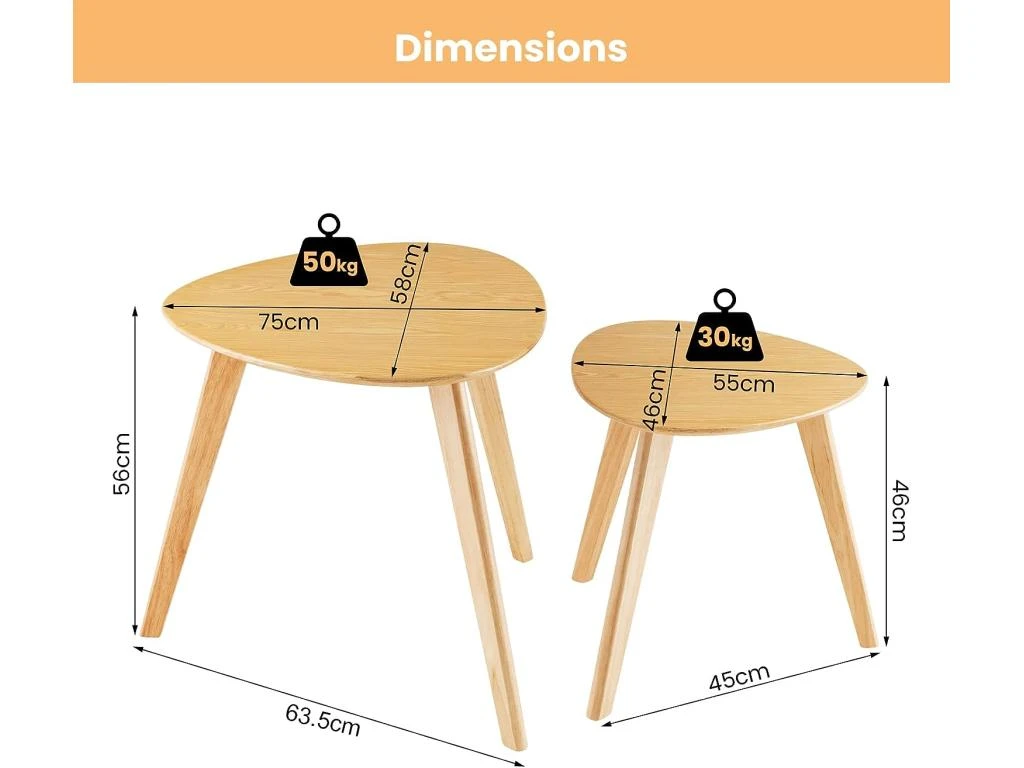 Lot De 2 Tables Basses Gigognes En Bois Avec Coussinets Antidérapants Combinaison Libre – Image 3