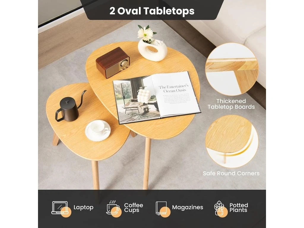 Lot De 2 Tables Basses Gigognes En Bois Avec Coussinets Antidérapants Combinaison Libre – Image 5