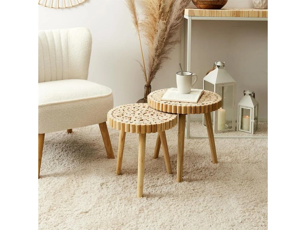 FREJ - Duo De Tables Gigognes Plateau Rondins De Bois – Image 2