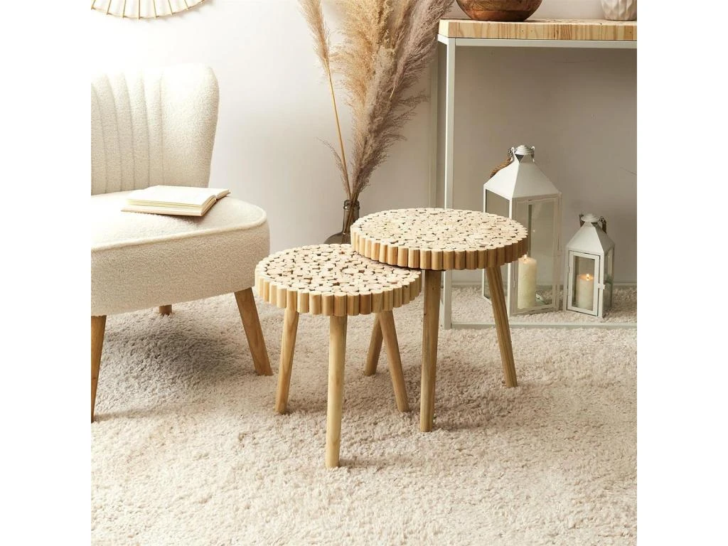 FREJ - Duo De Tables Gigognes Plateau Rondins De Bois – Image 3