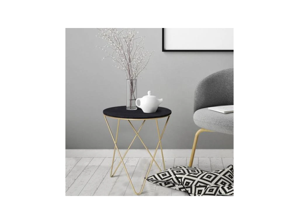 Table Basse Ronde CAMILLE Noire Et Dorée – Image 2