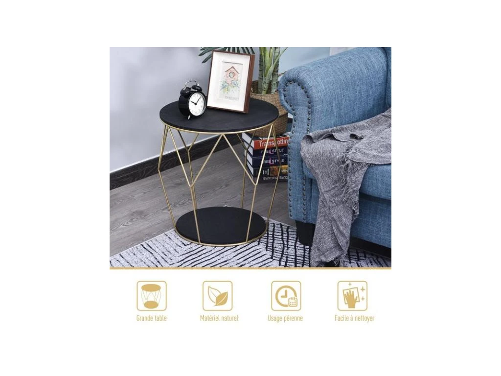 Table Basse Ronde CAMILLE Noire Et Dorée – Image 4