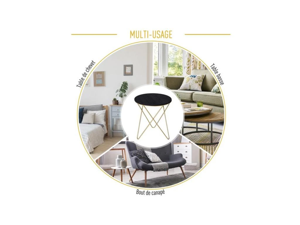 Table Basse Ronde CAMILLE Noire Et Dorée – Image 5
