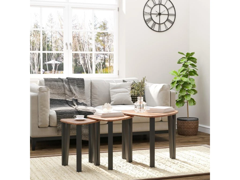 Lot De 3 Tables Basses Gigogne MOWGLI Bois De Noyer – Image 2