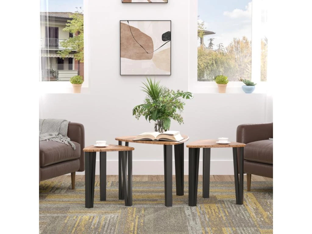 Lot De 3 Tables Basses Gigogne MOWGLI Bois De Noyer – Image 3